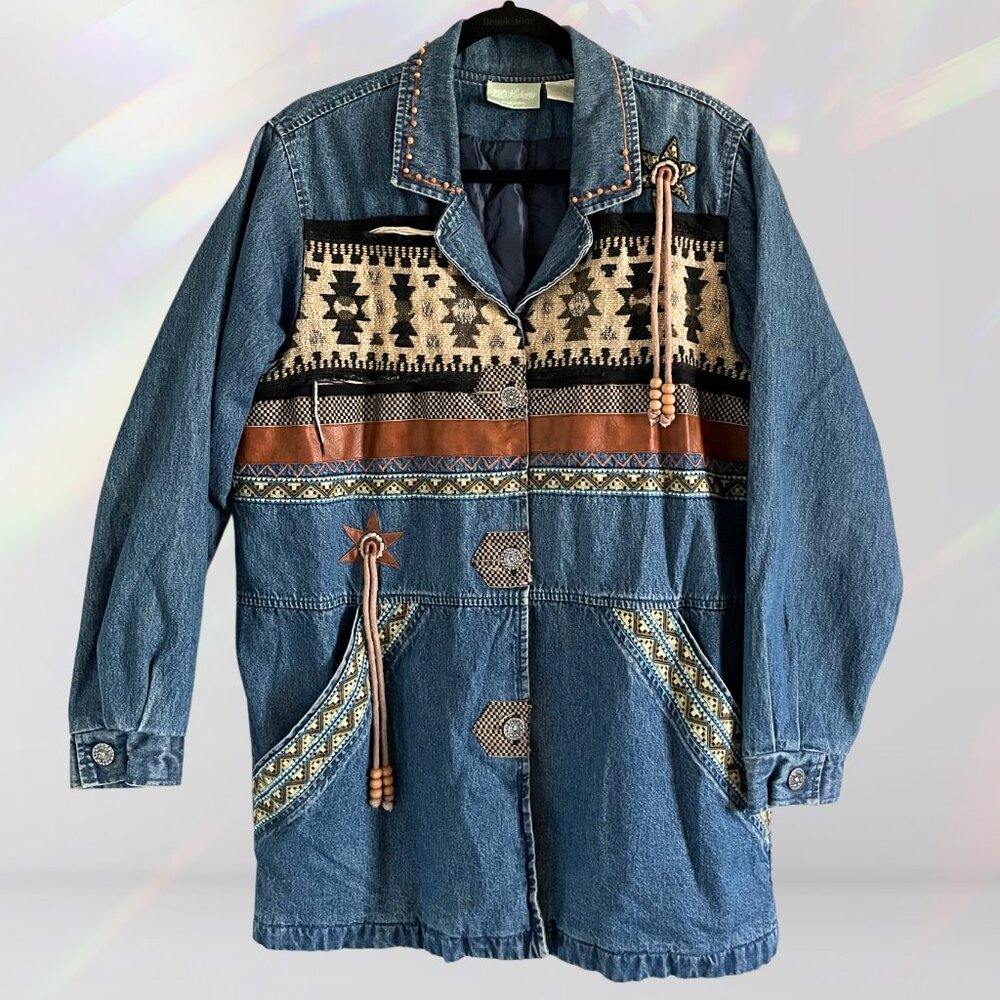 VINTAGE Blair 220 Hickory Women Jacket Blue Denim Southwestern Aztec